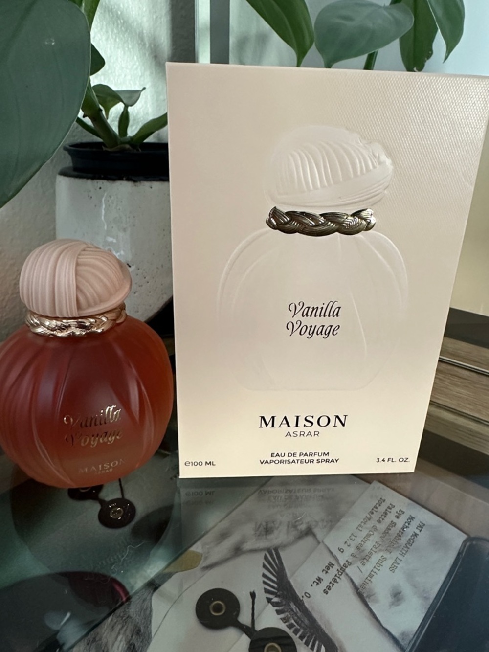Maison Asrar Vanilla Voyage Eau de Parfum - Peach & Gold Bottle